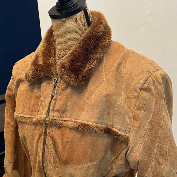Y2K LEATHER WORKS PATCHWORK SUEDE PENNY LANE STYLE JACKET TAN/BROWN MEDIUM - Picture 5 of 17